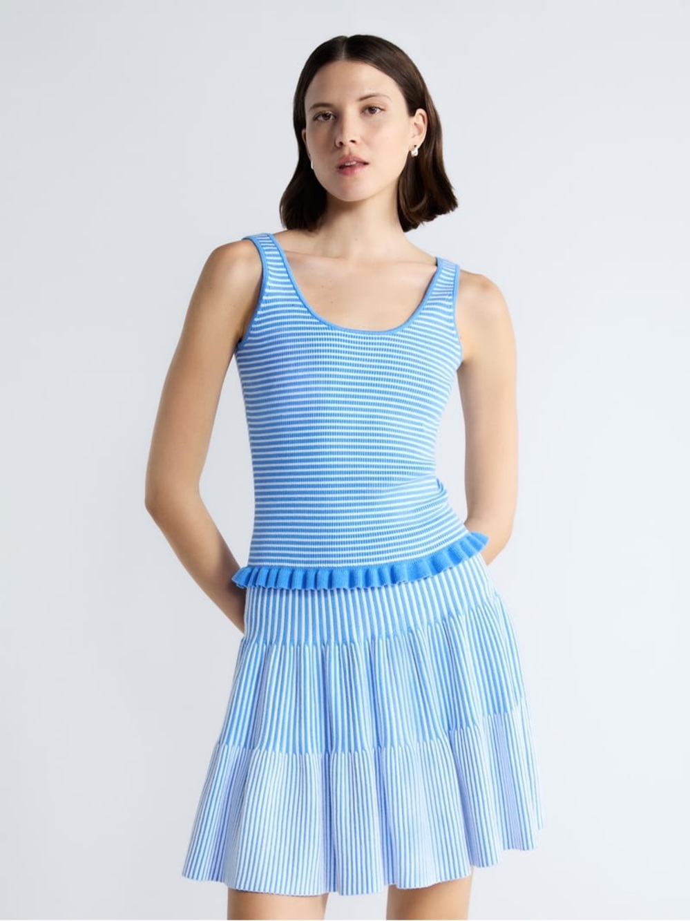 Free Assembly Blue White Striped Ruffle Hem Sweater Tank FANY7913SM26S M 8-10